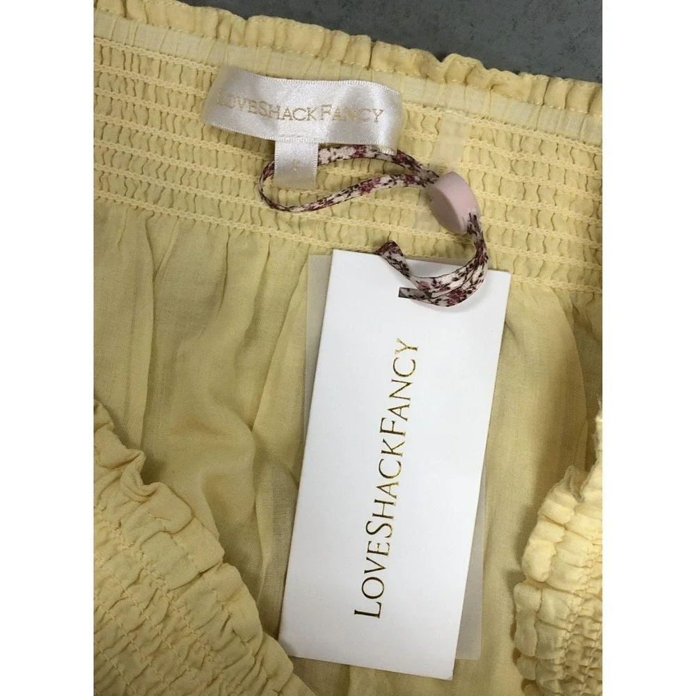 LoveShackFancy Smocked‎ Ruffle Mini Skirt Yellow Womens 8 Cottagecore NWT